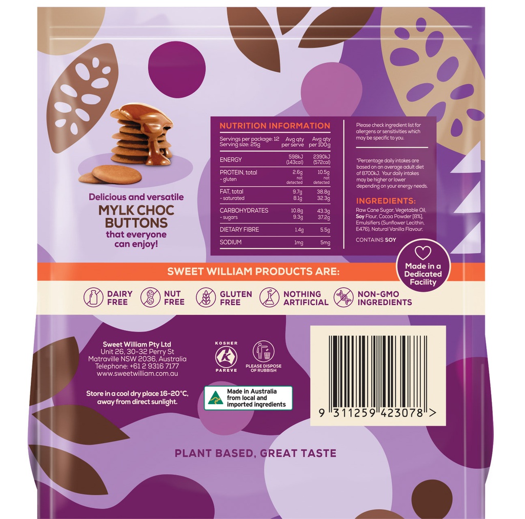 Sweet William Compound Mylk Chocolate Baking Buttons 300g (Best Before